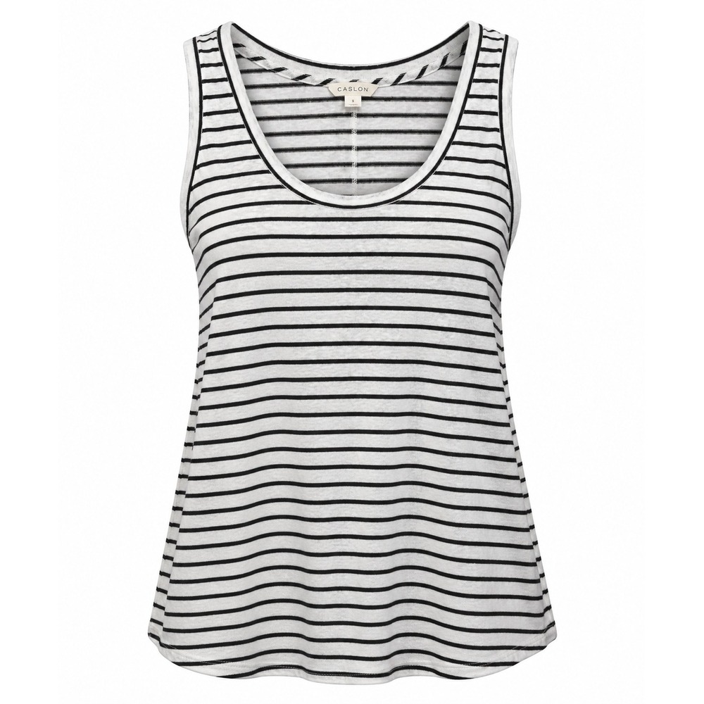 Caslon Womens Striped Linen Blend Scoop Neck Tank Top Black White Small NWT